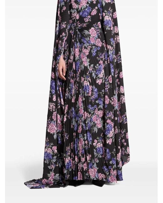 Balenciaga Blue Floral-Print Pleated Maxi Dress