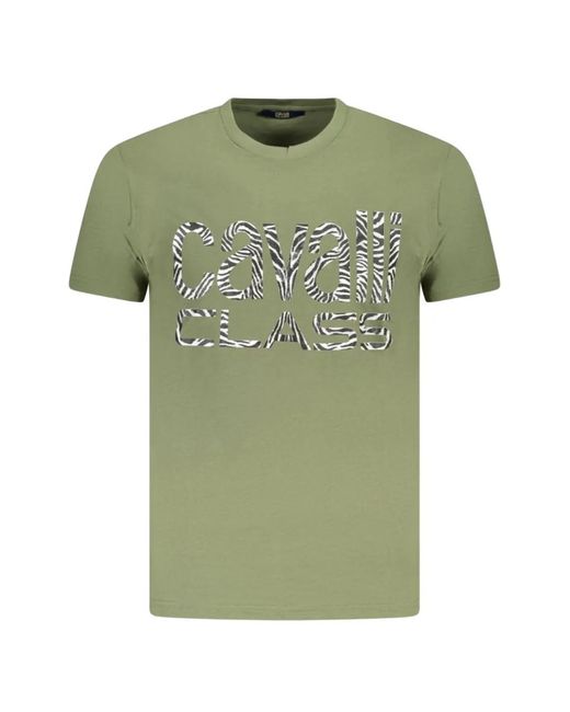 Roberto Cavalli Green Zebra-Print Logo T-Shirt for men