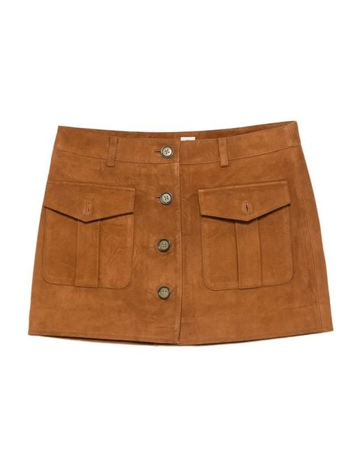 THE GARMENT Brown Flap-Pocket Mini Skirt