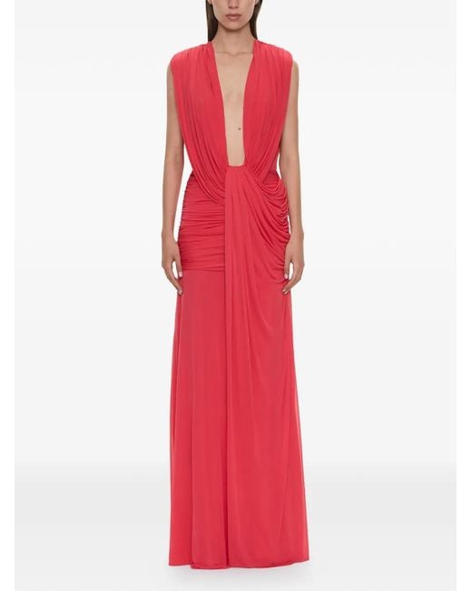 Christopher Esber Red Ripple Ruched Draped Maxi Dress