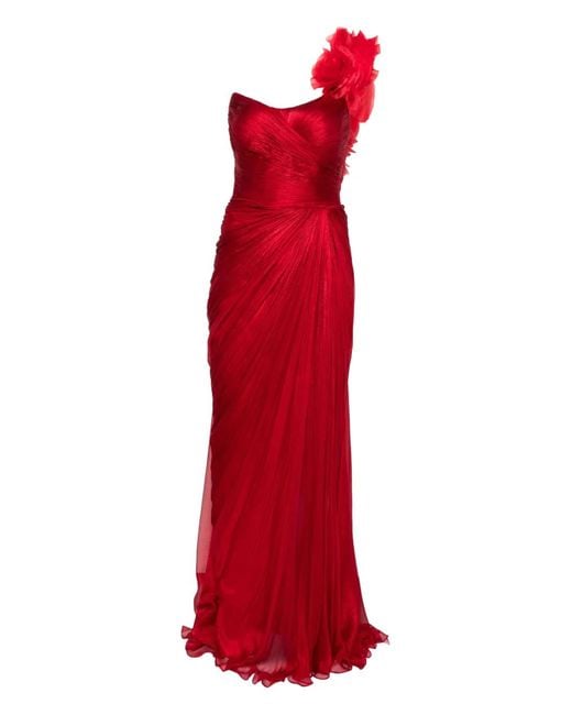 IRIS SERBAN Red Haziel Rose-Embellished Silk Dress