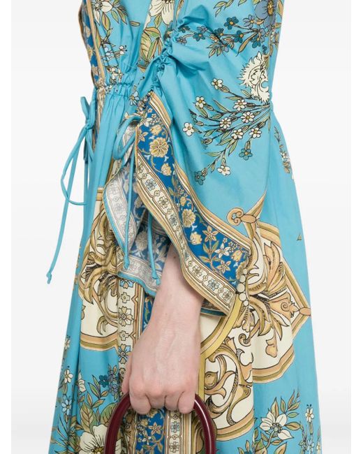 ALÉMAIS Cassie Pool Midi-Jurk Met Bloemenprint En Trekkoord in het Blue