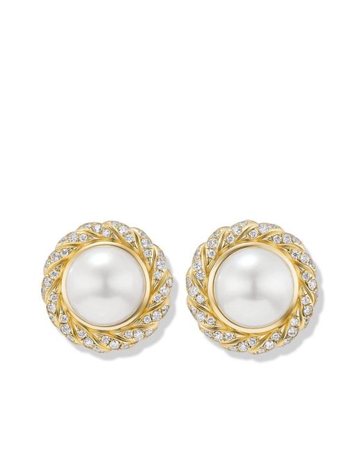 David Yurman Metallic 18kt Yellow Gold Classics Pearl And Diamond Earrings