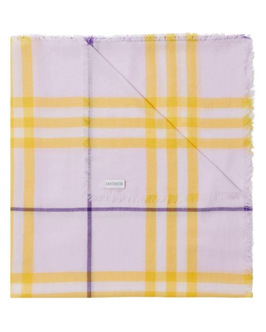 Burberry Purple Checked Wool Scarf