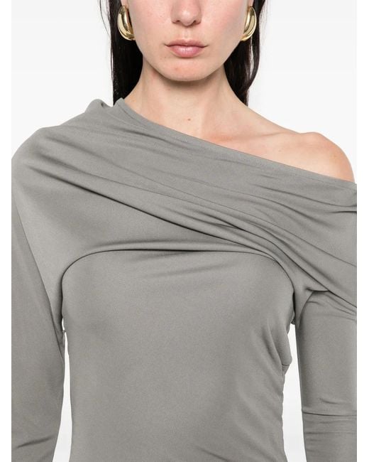 AYA MUSE Gray One-Shoulder Draped Maxi Dress