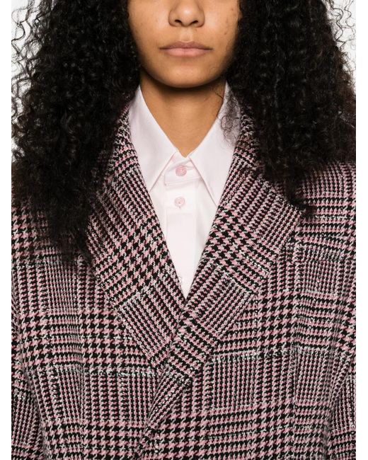 A.M.G Purple Double-Breasted Check-Pattern Blazer