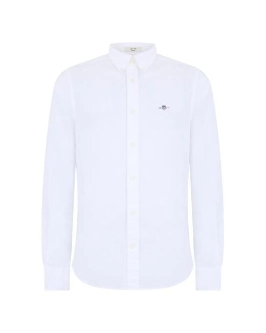 Gant White Long-Sleeve Cotton Shirt for men