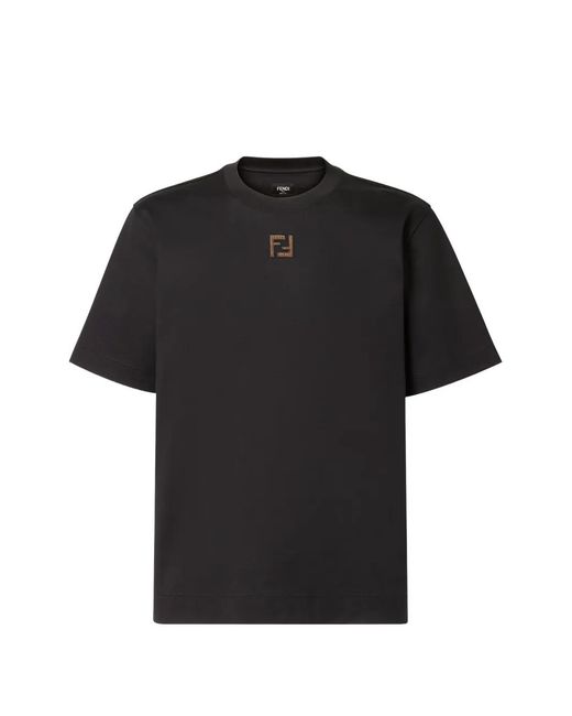 Fendi Black Regular T-Shirt With Corduroy 'Ff' for men