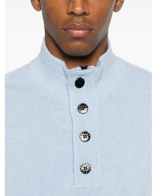 Stone Island Blue High-Neck Button Sweater for men