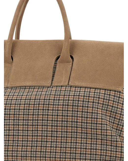 Eleventy Brown Houndstooth-Panelled Suede Tote Bag for men
