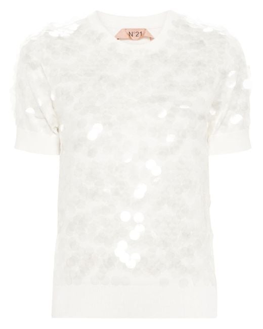 Camiseta con lentejuelas N°21 de color White