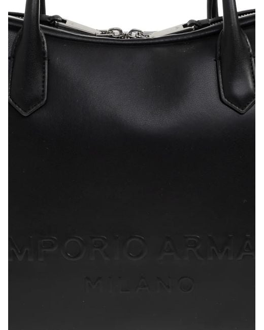 Emporio Armani Black Top-Handle Embossed Tote Bag