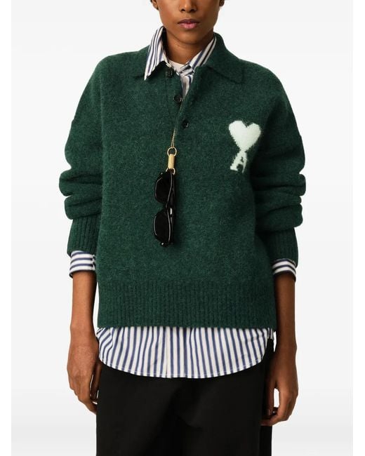 AMI Green Alpaca Polo With Ami De Coeur