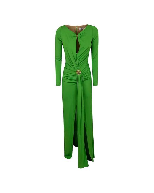 Elisabetta Franchi Green Long-Sleeve Maxi Dress