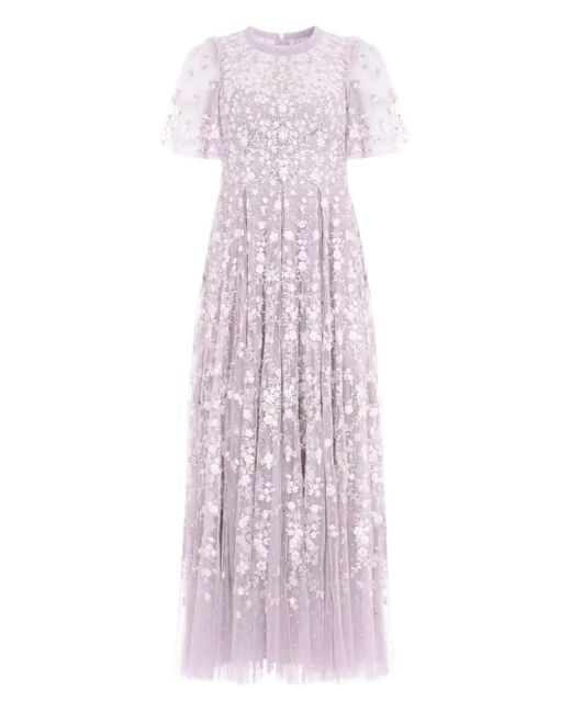 Needle & Thread Purple Victoria Ditsy Floral-embroidered Midi Dress