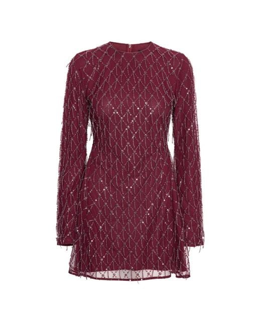 ROTATE BIRGER CHRISTENSEN Purple Sequins Mini Flared Dress