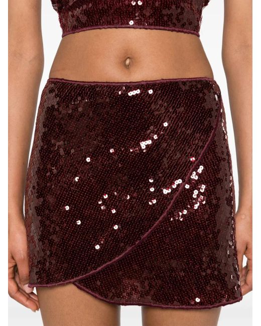 Oseree Red Sequin-Embellished Wrap Skirt