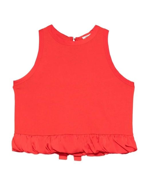 Sandro Red Ruffled Crew Neck Top