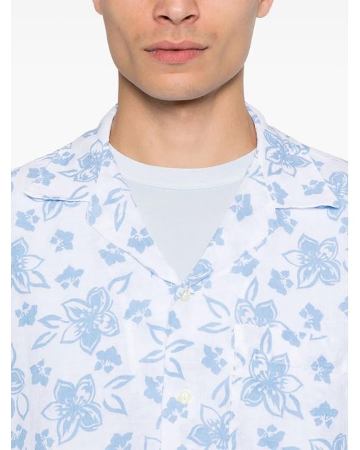 120% Lino Hemd Mit Blumen-Print in Blue für Herren