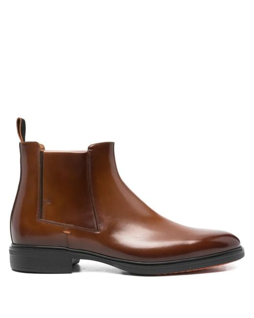 Santoni Brown Leather Chelsea Boots for men