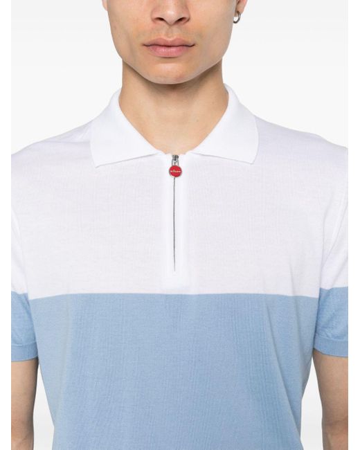Kiton Fine-ribbed two-tone polo shirt in Blue für Herren