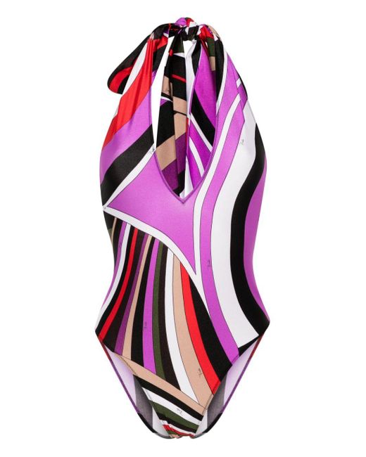 Emilio Pucci Pink Iride-print V-neck Swuimsuit