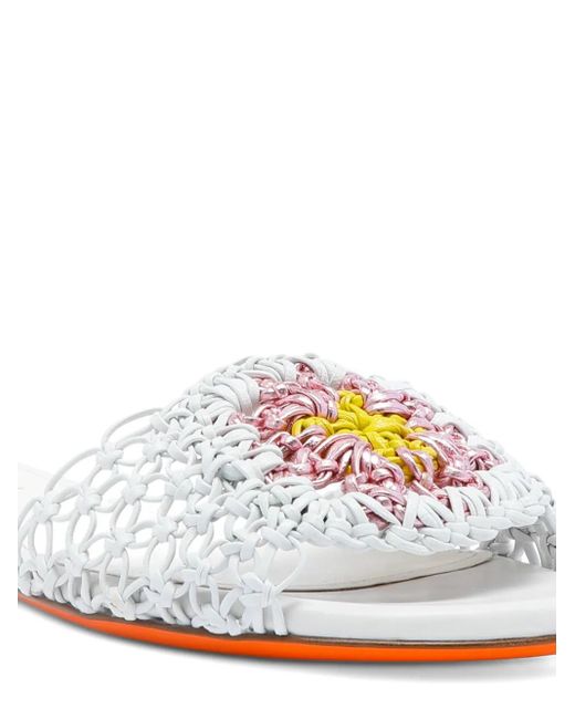 Santoni White Pantoletten mit Webmuster