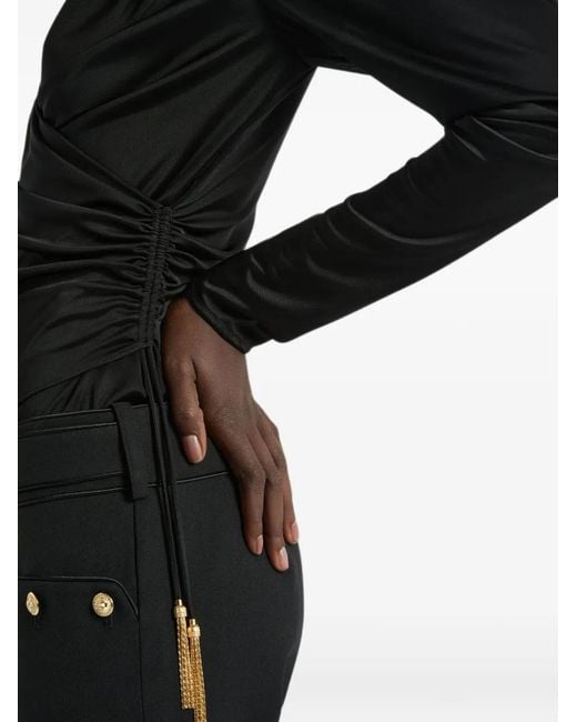 Balmain Black Draped Flowing Jersey Top