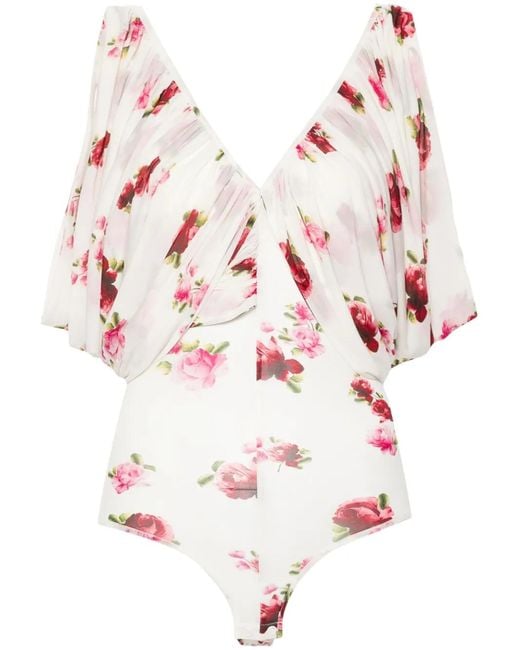 Magda Butrym Pink V-Neck Ruched Bodysuit