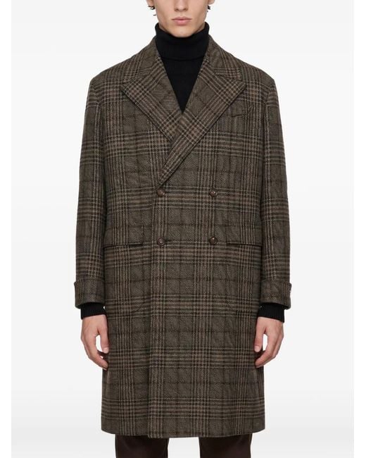 Caruso Brown Rigoletto Check Double-Breasted Coat for men