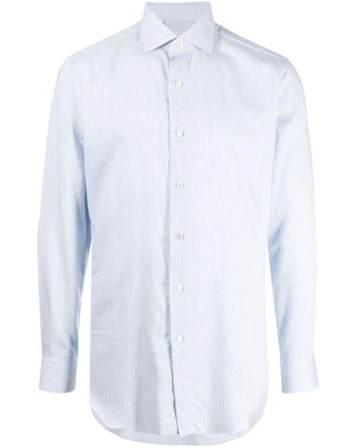 Brioni White Striped Cotton-cashmere Blend Shirt for men
