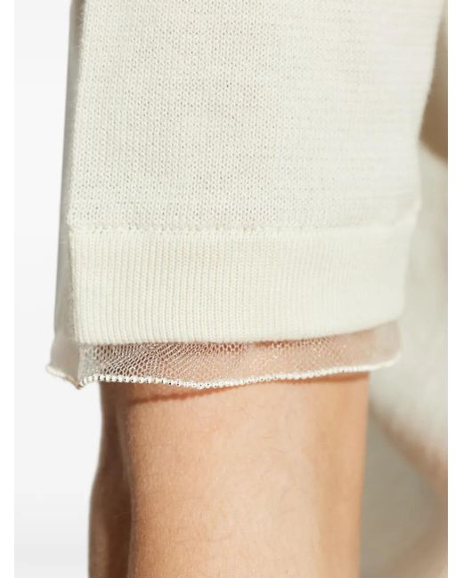 Fabiana Filippi White Tulle-Trim Knitted T-Shirt