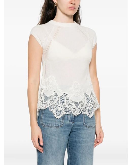 Ermanno Scervino White Lace-Trimmed Knitted Top