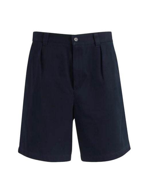 A.P.C. Blue Pleated Bermuda Shorts for men