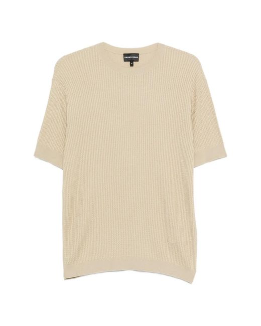Emporio Armani Natural Knitted Short-Sleeve Sweater for men