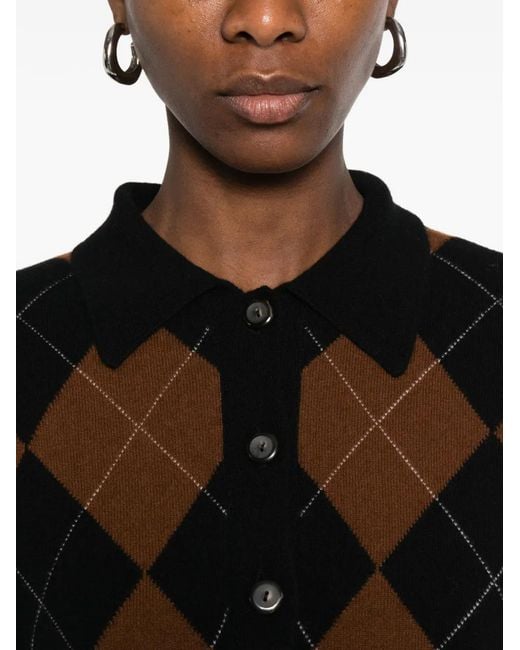 Rohe Black Argyle-Knit Polo Top