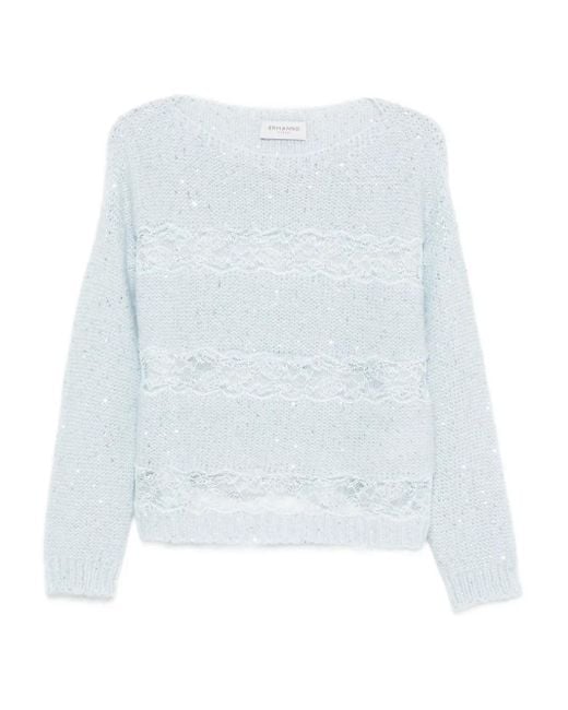 ERMANNO FIRENZE White Sequin Lace-Insert Sweater