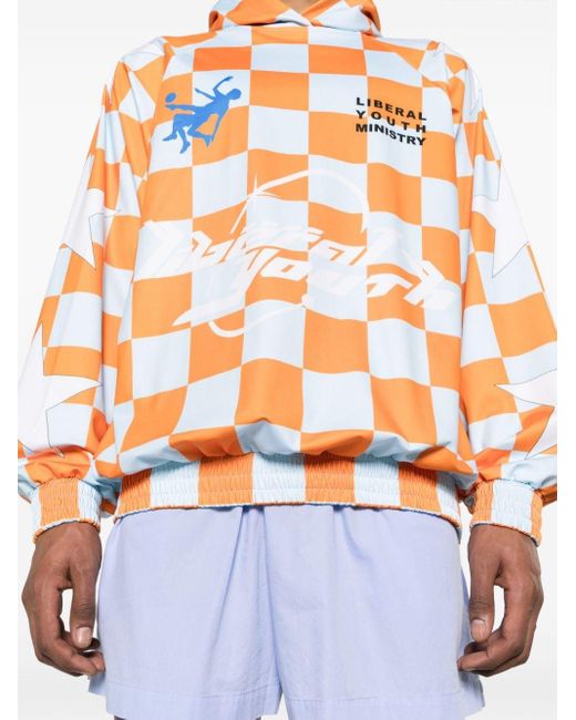 Liberal Youth Ministry Orange Logo Checkerboard-print Hoodie for men