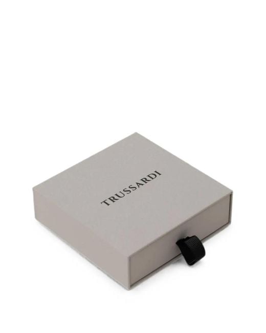 Trussardi White Crystal-Embellished Logo-Plaque Bracelet