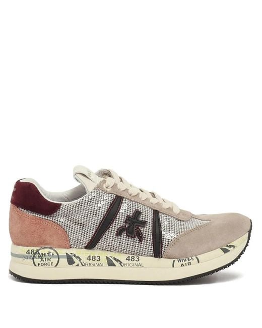 Premiata White Sequin-Embellished Sneakers