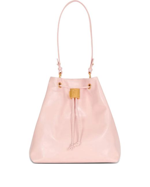 Balmain Pink Chain Drawstring Leather Backpack