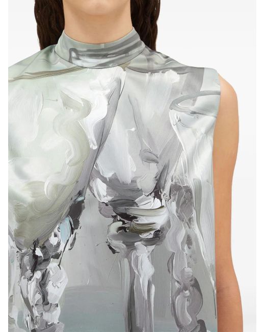 MSGM Gray Graphic-Print Mini Dress
