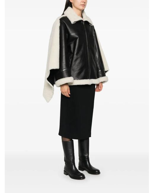 ALAINPAUL Black Shearling-Cape Jacket