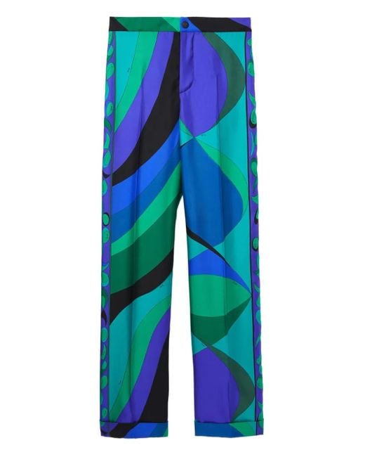 Emilio Pucci Blue Pesci-Patterned Wide-Leg Trousers