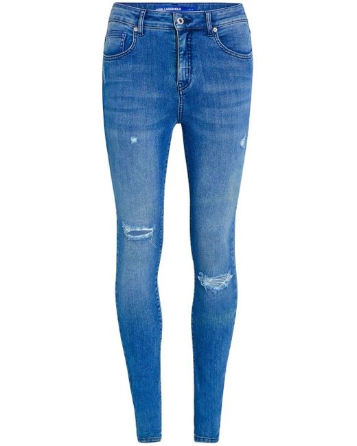 Karl Lagerfeld Blue Distressed-effect Skinny Jeans