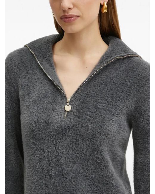 Morgan Gray Quarter-Zip Fuzzy-Knit Mini Dress