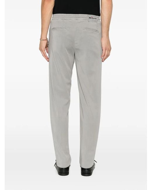 Kiton Gray Logo-Patch Pleated Trousers for men