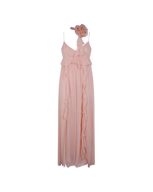 Blugirl Blumarine Pink Ruffled Floral Silk Dress
