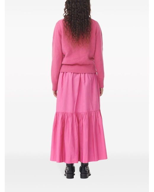 Jupe mi-longue en coton biologique Ganni en coloris Pink