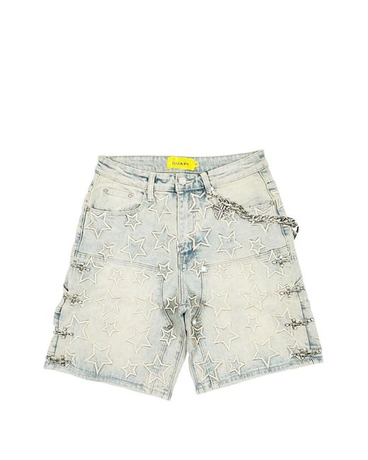 GUAPI White Star-Embossed Chain Denim Shorts for men